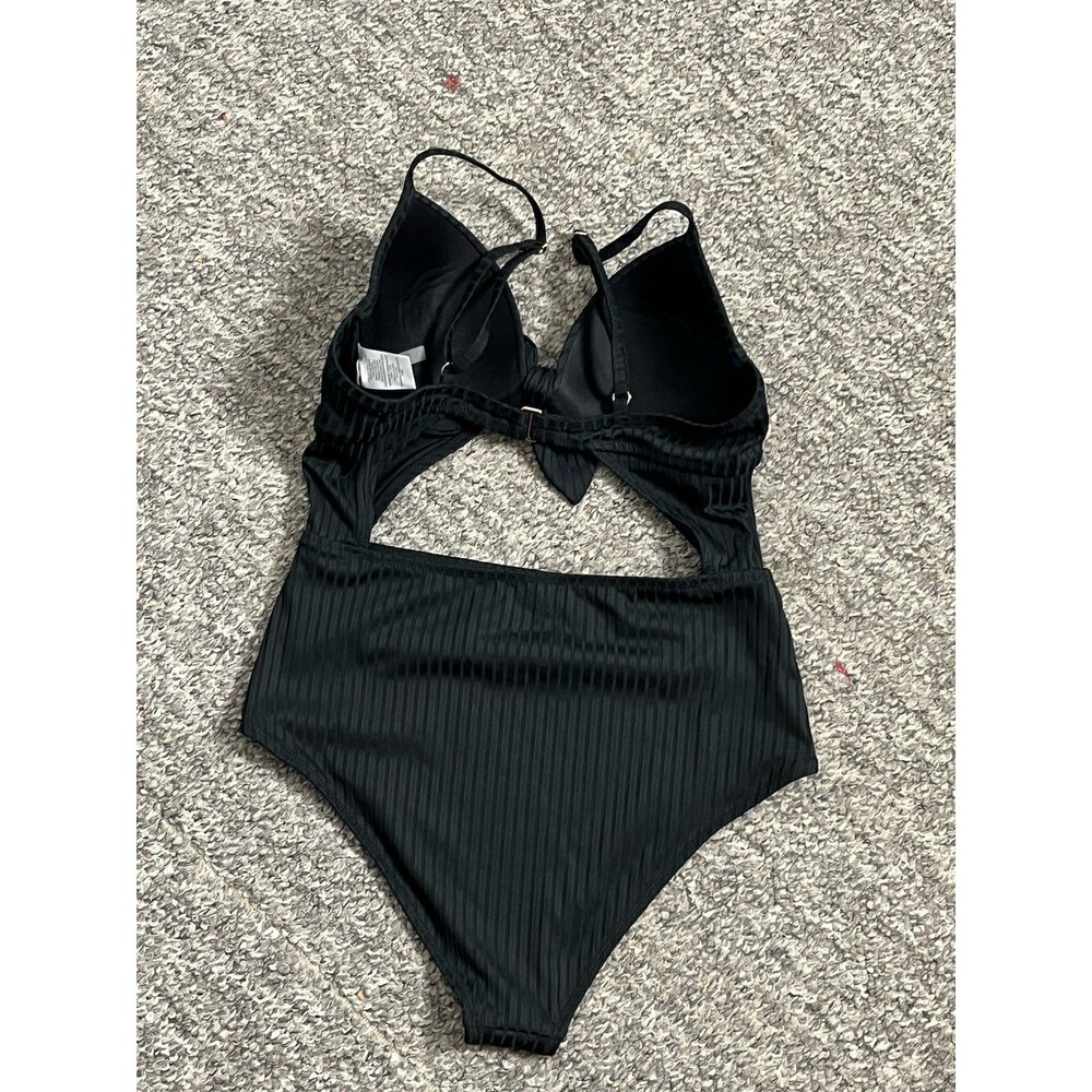 Women's Shore Light Lift Ribbed Tie Front Cut Out One Piece Swimsuit 34B black - Picture 10 of 13